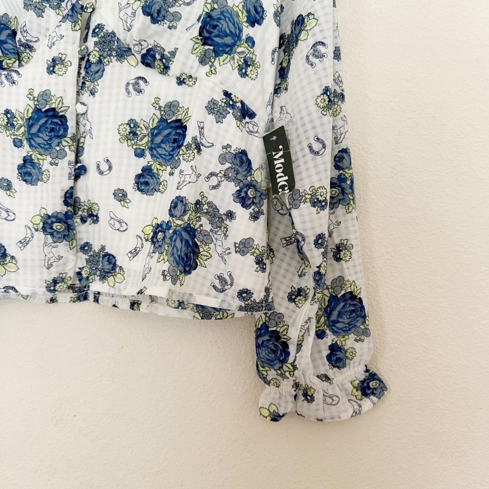 NWT ModCloth Rodeo Rose Western Button Front Blouse Size Medium - Picture 3 of 7
